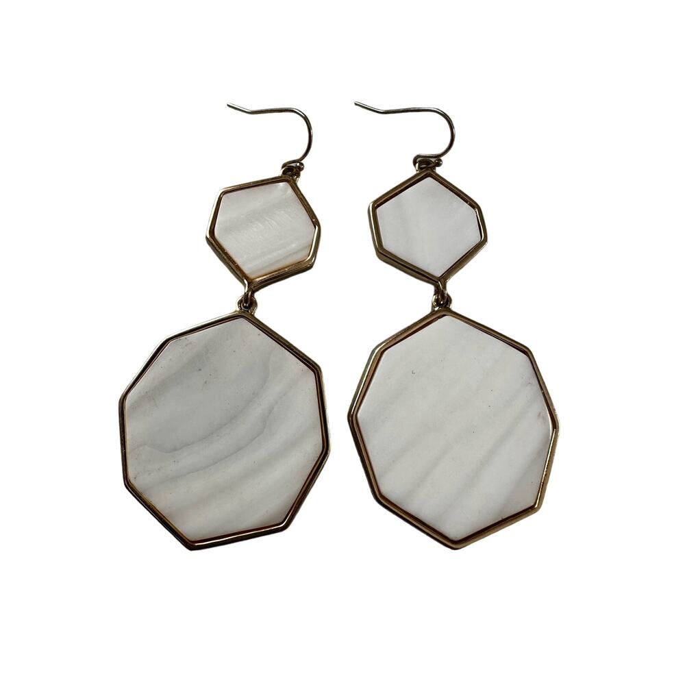 White Stone Hexagon Earrings